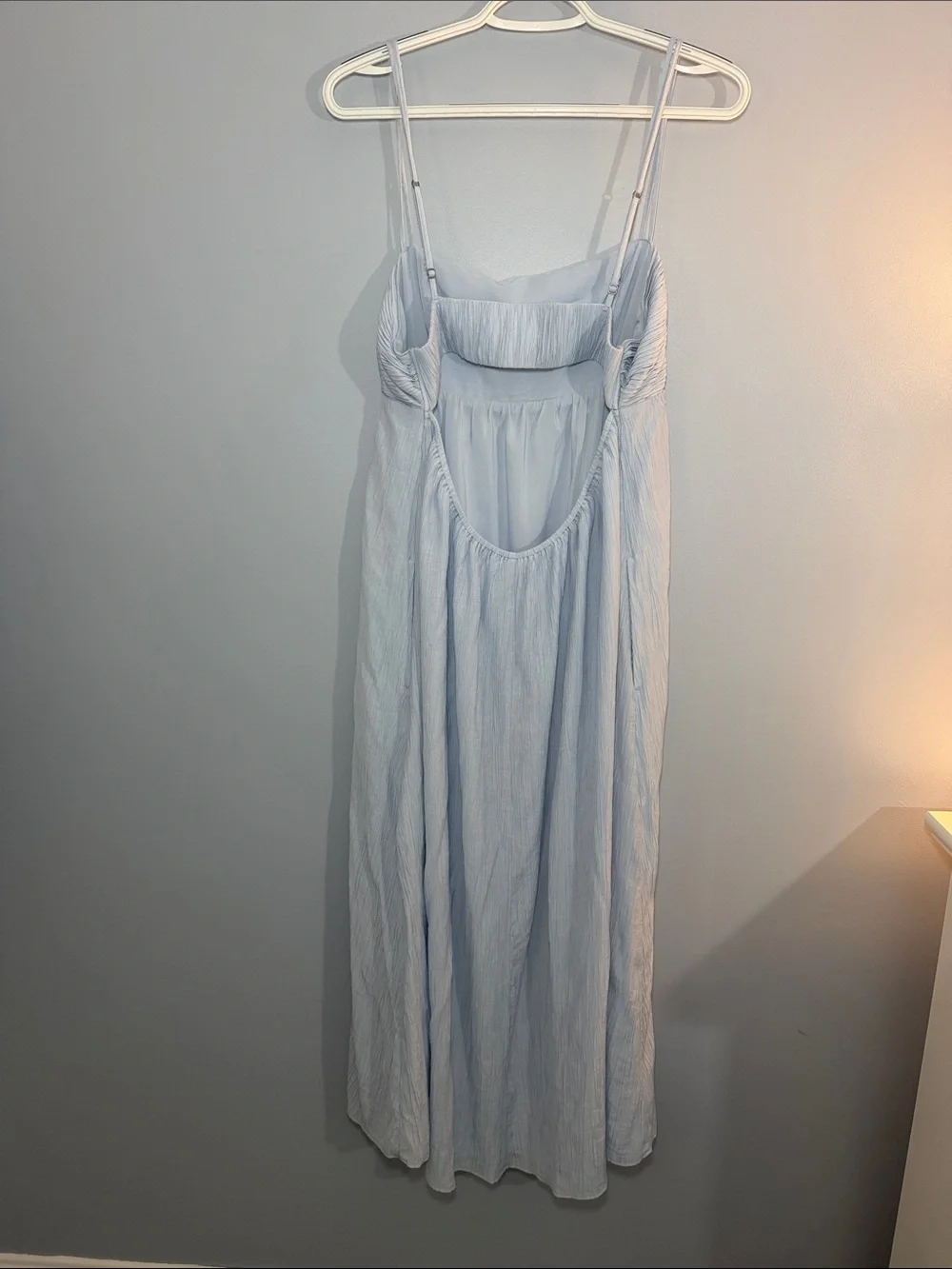 Abercrombie & Fitch Baby Blue Smocked Bodice crinkled Maxi Dress SZ L